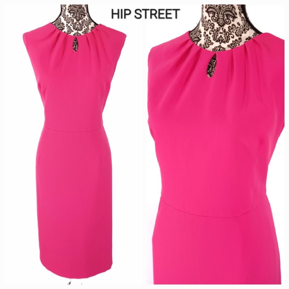 KASPER Sleeveless Pleated Jewel Neck Stretch Crepe Sheath Dress 20W